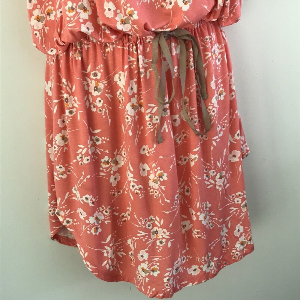 Ellen Tracy Floral Drawstring Waist Coral Comfy Lightweight Summer Dress L - Picture 3 of 8